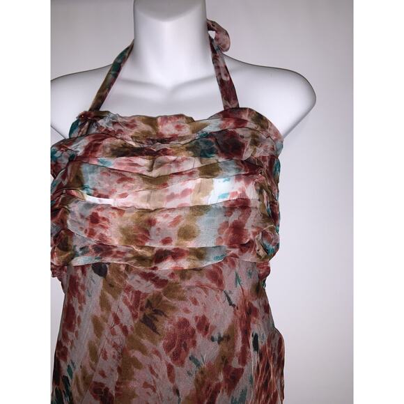 Papillon Y2K Purple Floral Mesh Halter Smock Dress Chiffon Ruffle Size Medium - Picture 2 of 8